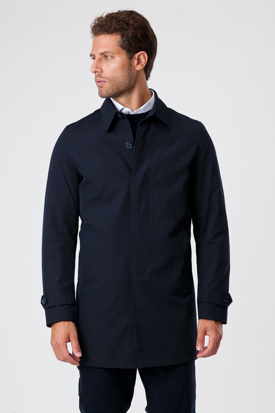Herren Winter-Trenchcoat Blau Mit Nylonfutter