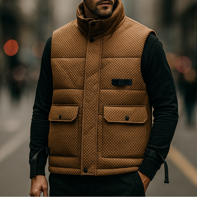 Men's winter vest with standing collar water-repellent with pockets