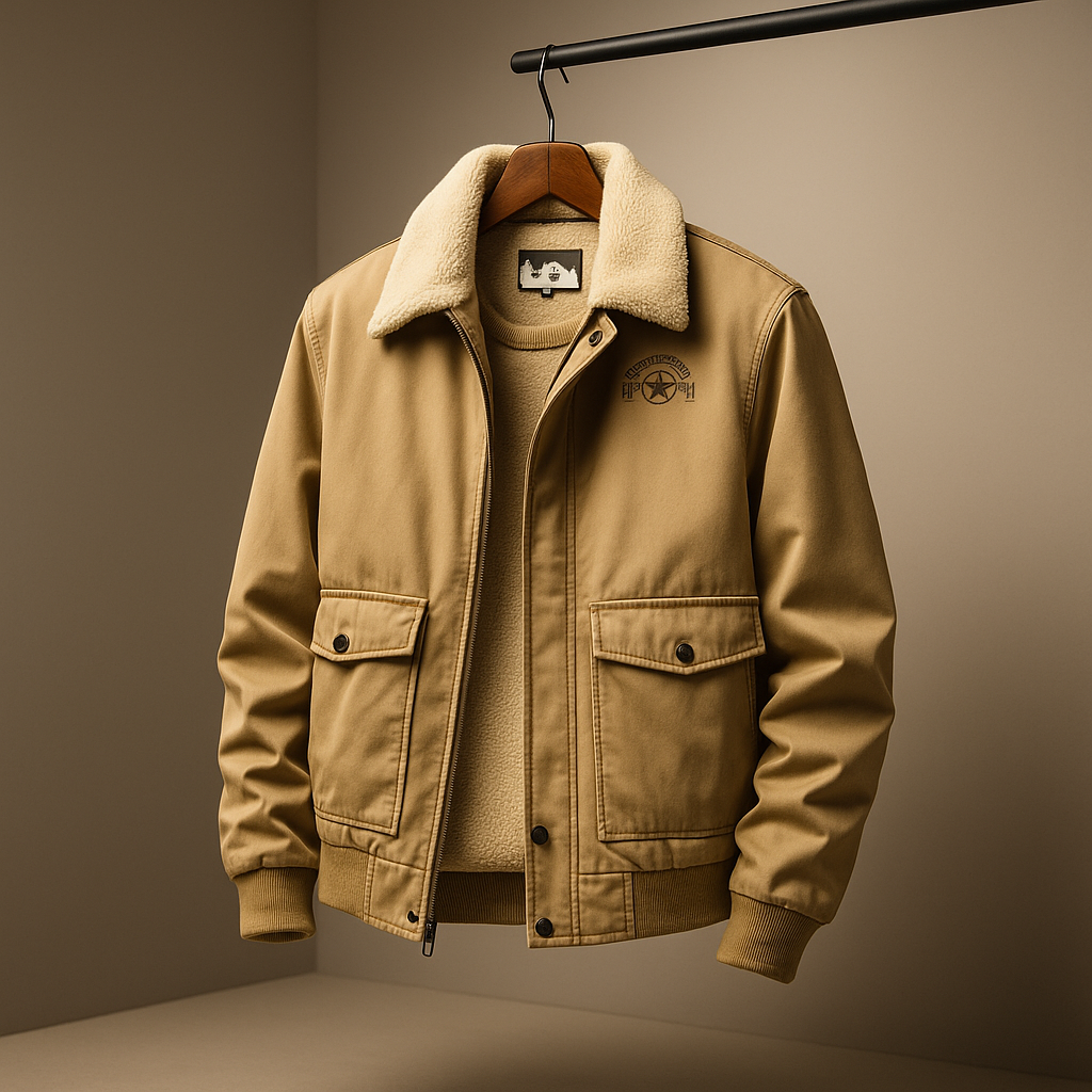 Herren Winter Fliegerjacke mit Fellkragen und Reißverschlusstaschen