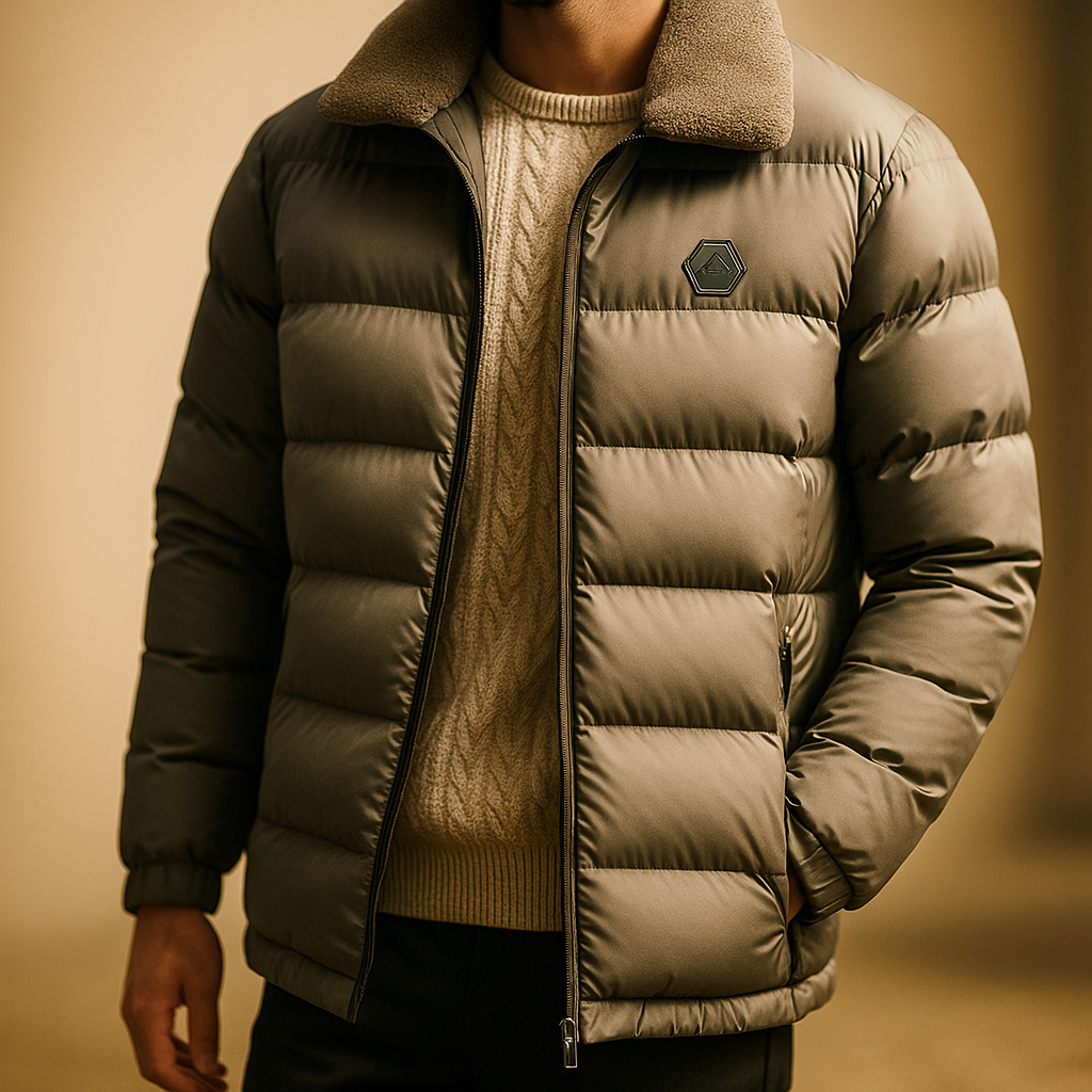 Men's Winter Down Jacket Matte Black Lined With Zipper