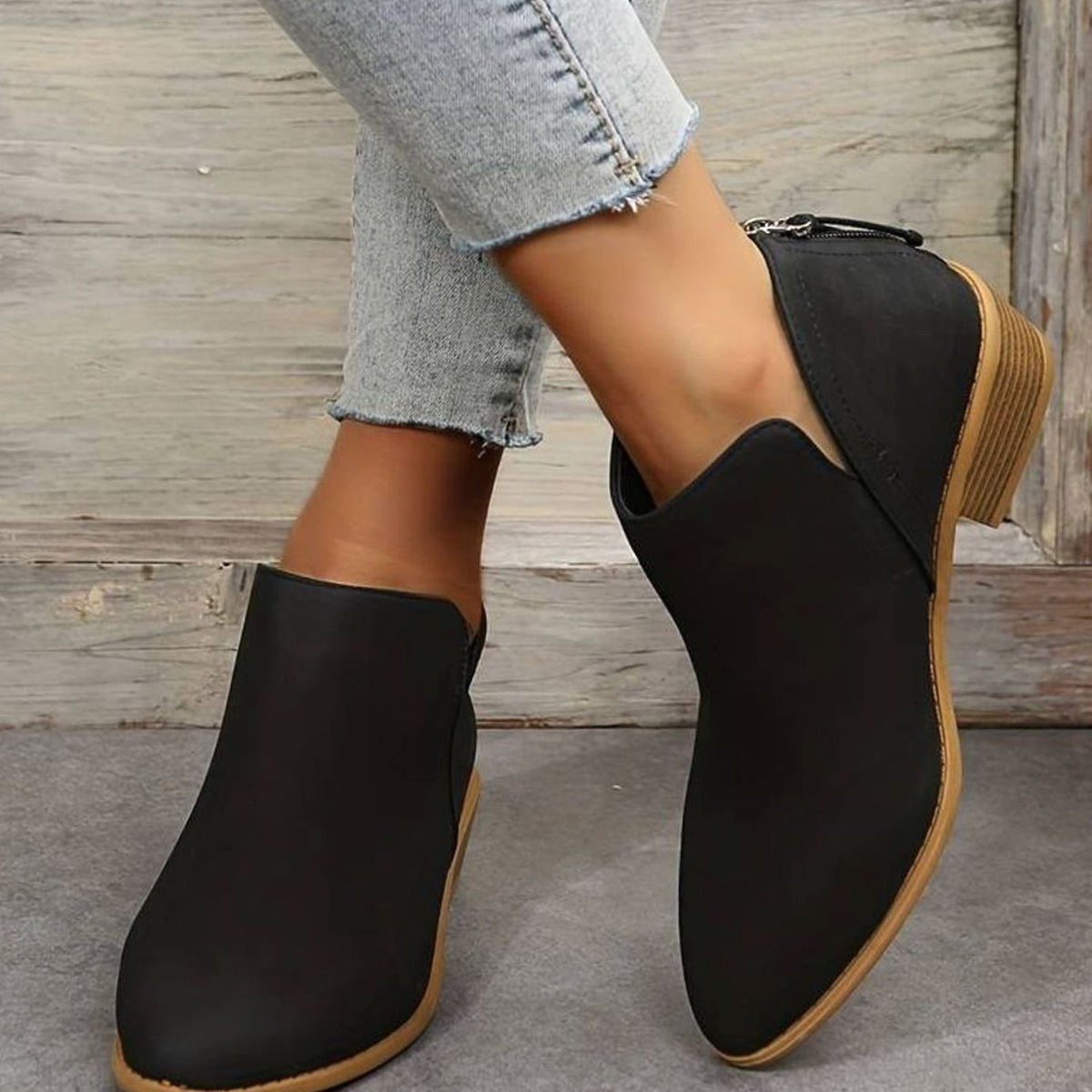 Damen Wildleder Stiefeletten Mit Spitze Und Niedrigem Blockabsatz