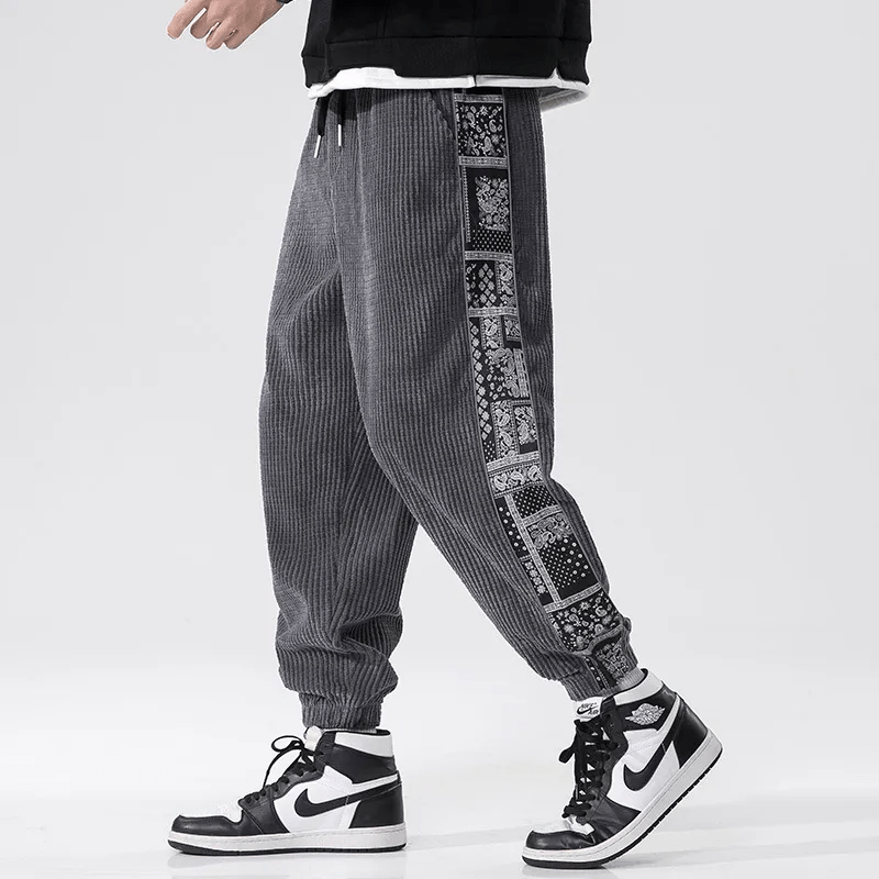 Herren Cordhose mit geradem Bein und Ziernaht – Polyester-Mischgewebe
