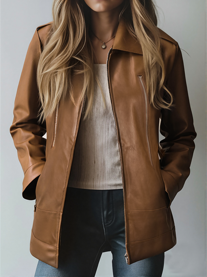 Women's Autumn Jacket with Notched Collar and Zipper Vintage Style – Everyday and Layering