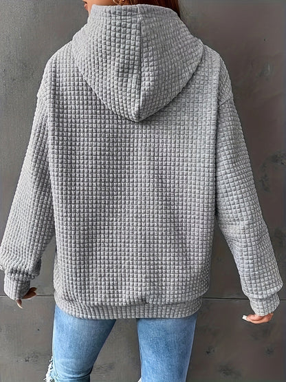 Damen Hoodie Waffelstrick Textur Kordelzug Kängurutasche
