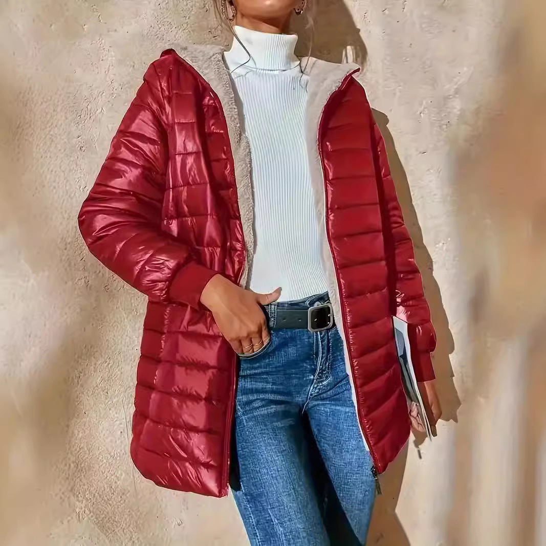 Damen Winter-Steppjacke mit Kapuze und Fleecefutter