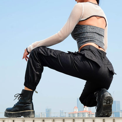 Women's work pants with high waist, multiple pockets, and ankle cuffs