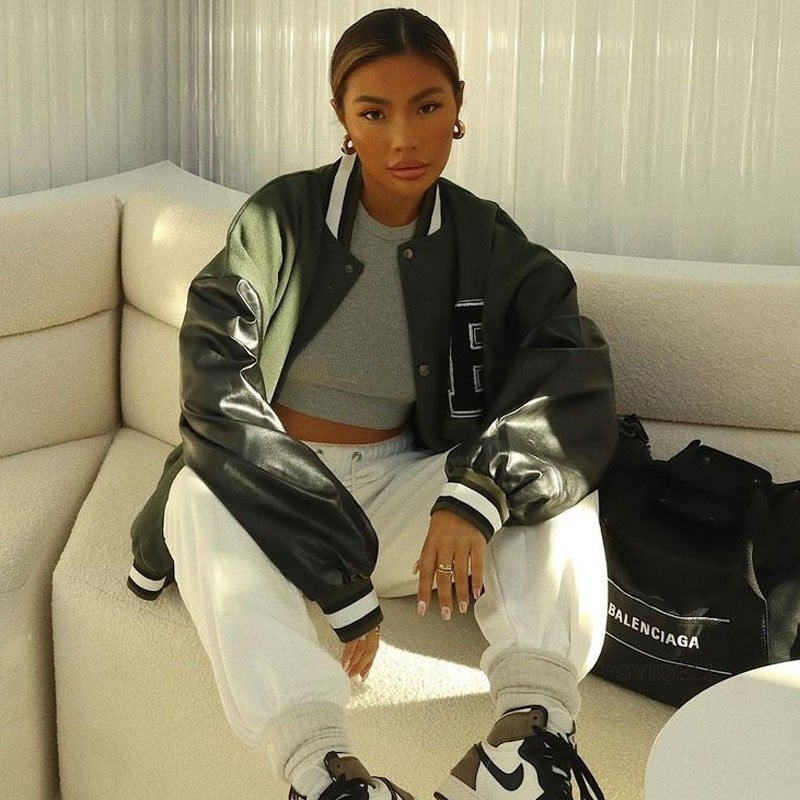 Damen Baseballjacke mit Letter-Print und Knopfleiste