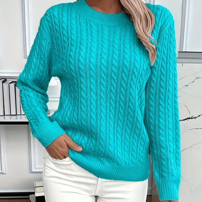 Women's autumn sweater with cable knit pattern and figure-flattering fit