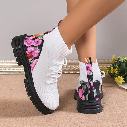 Women's Autumn Winter Ankle Boots High-Top Sock Design with Flat Rubber Sole