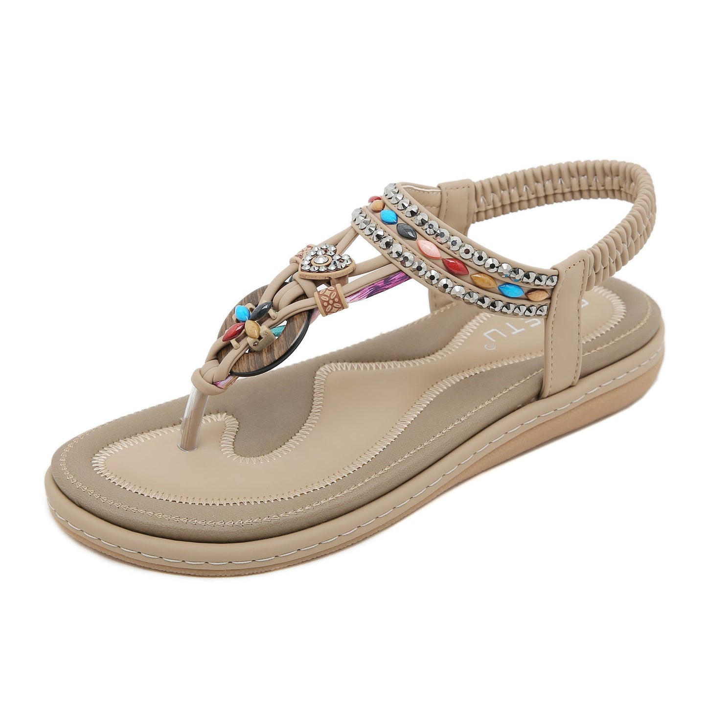 Damen-Sommer-Flip-Flops Mit Strasssteinen, Runder Zehenpartie Und Elastischem Band
