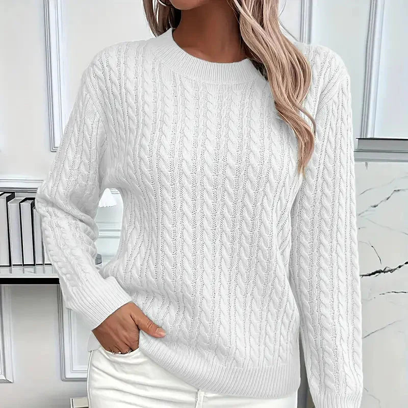 Women's autumn sweater with cable knit pattern and figure-flattering fit
