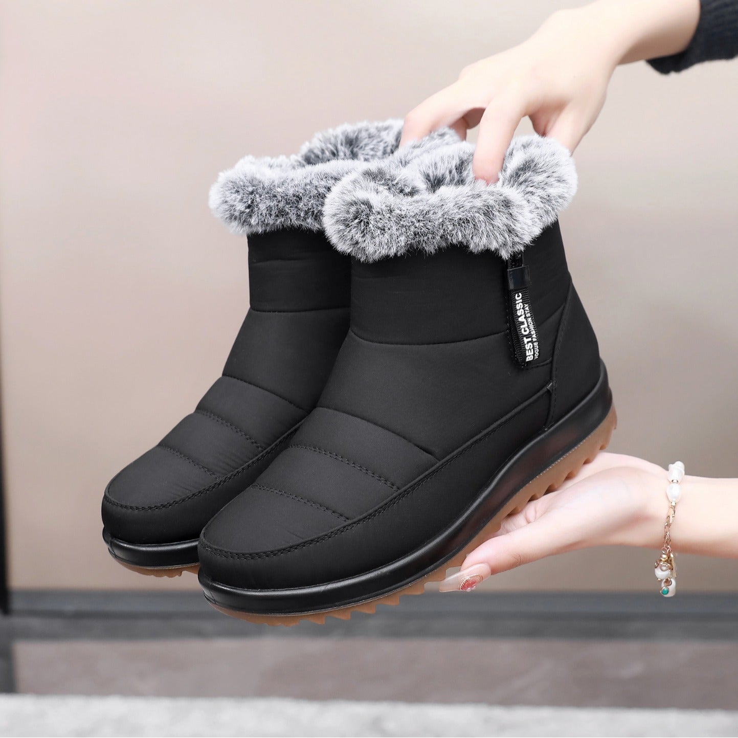 Women's Winter Ankle Snow Boots With Side Zipper And Plush Fleece Lining