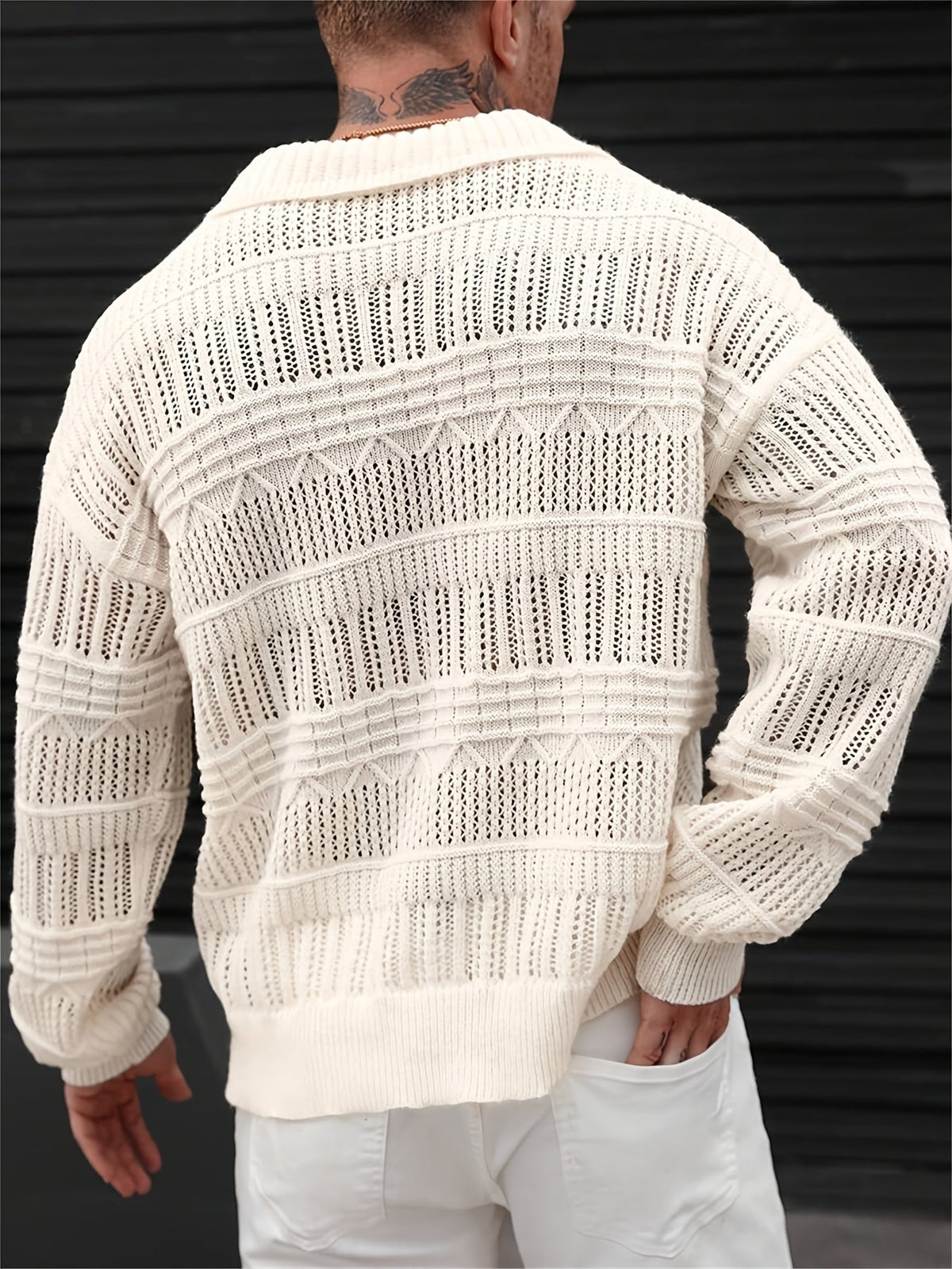 Langarm-Polo-Pullover mit klassischem Polokragen und Lochstrickmuster