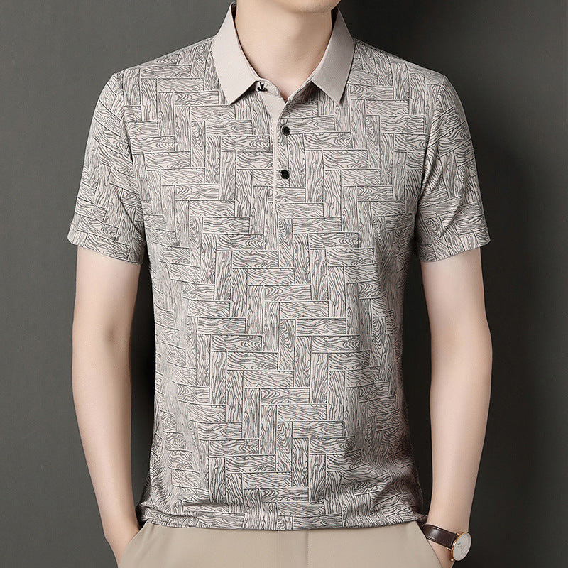 Herren Sommerhemd Aus Eisseide, Kurzarm, Asymmetrisch Bedruckt, Leichter Pullover, Leichter Pullover