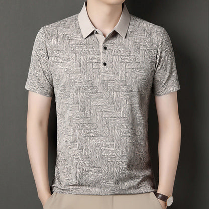 Herren Sommerhemd Aus Eisseide, Kurzarm, Asymmetrisch Bedruckt, Leichter Pullover, Leichter Pullover