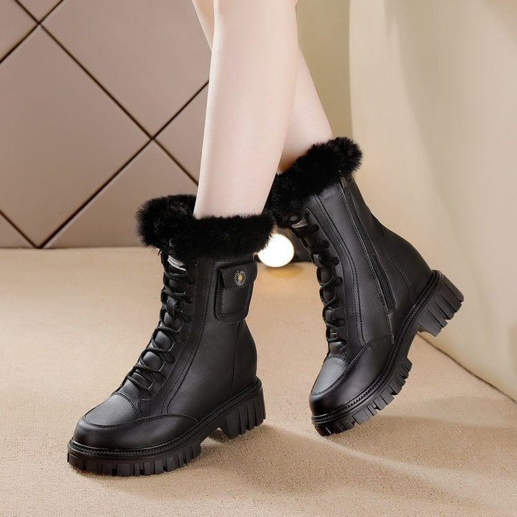 Herren Winterstiefel Reißverschluss Schnürung Rutschfeste Sohle