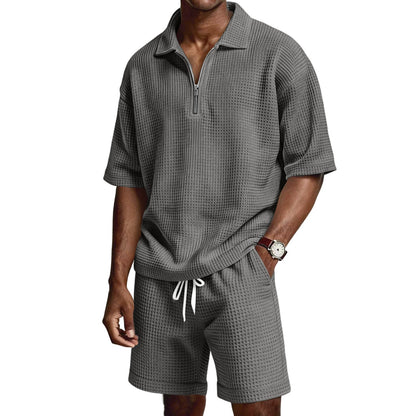 Herren Sommer Set mit Poloshirt und Shorts – Reißverschlusskragen