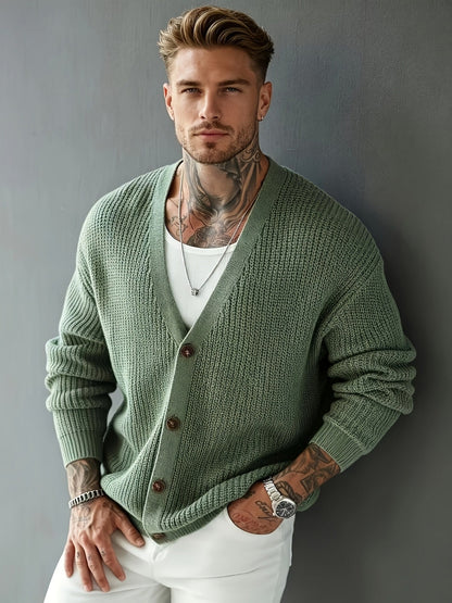 Damen-Strickjacke mit gerippter Struktur und V-Ausschnitt