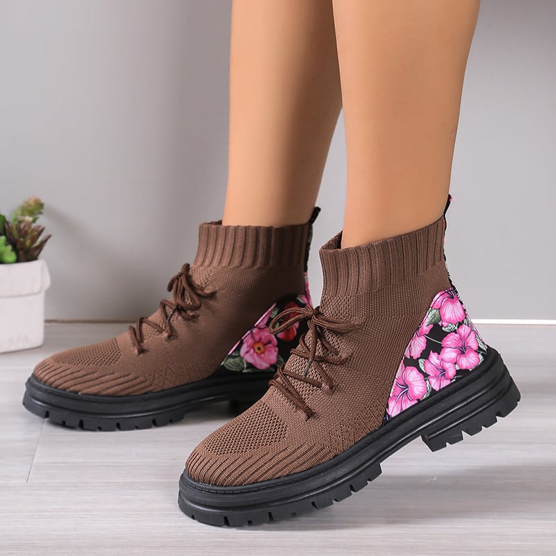 Women's Autumn Winter Ankle Boots High-Top Sock Design with Flat Rubber Sole