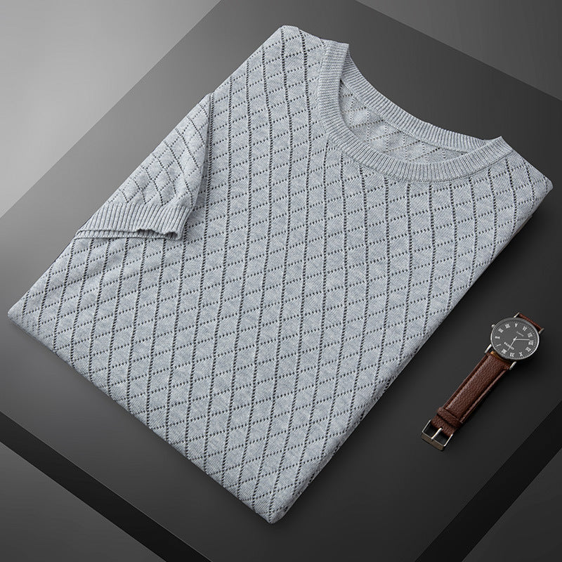 Herren-Strickpullover Mit Halben Ärmeln, Kariert, Bügelfrei, Für Business Und Pendeln