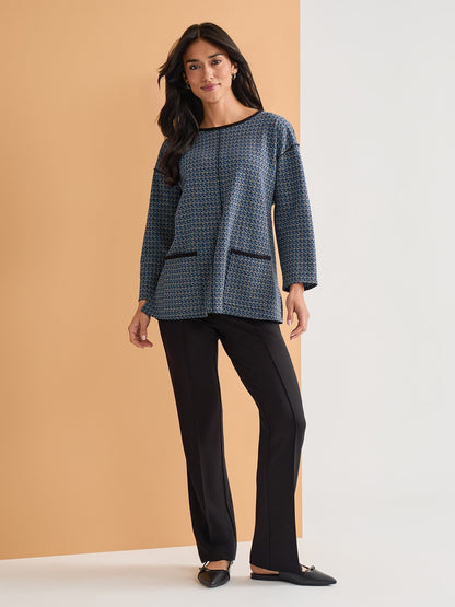 Women's long-sleeve shirt with round neckline pull-on style regular length