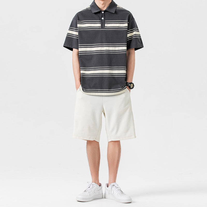 Men's Summer Two-Piece Sports Set Short-Sleeve T-Shirt Mid-Length Shorts Solid Color Outfit Multiple Sizes