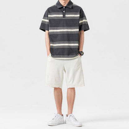 Men's Summer Two-Piece Sports Set Short-Sleeve T-Shirt Mid-Length Shorts Solid Color Outfit Multiple Sizes