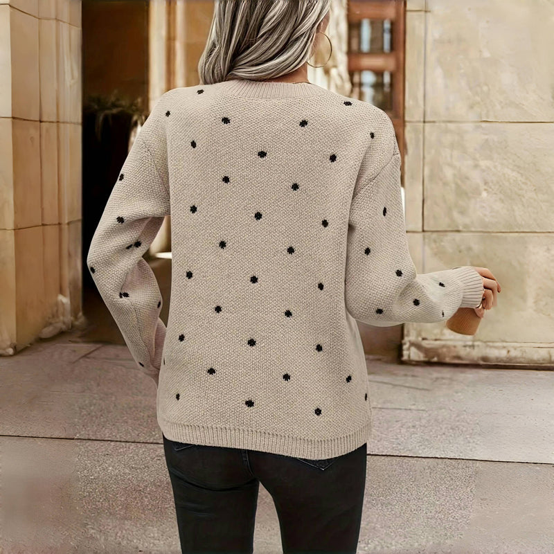 Damenpullover Polka-Dot Rundhalsausschnitt Lange Ärmel