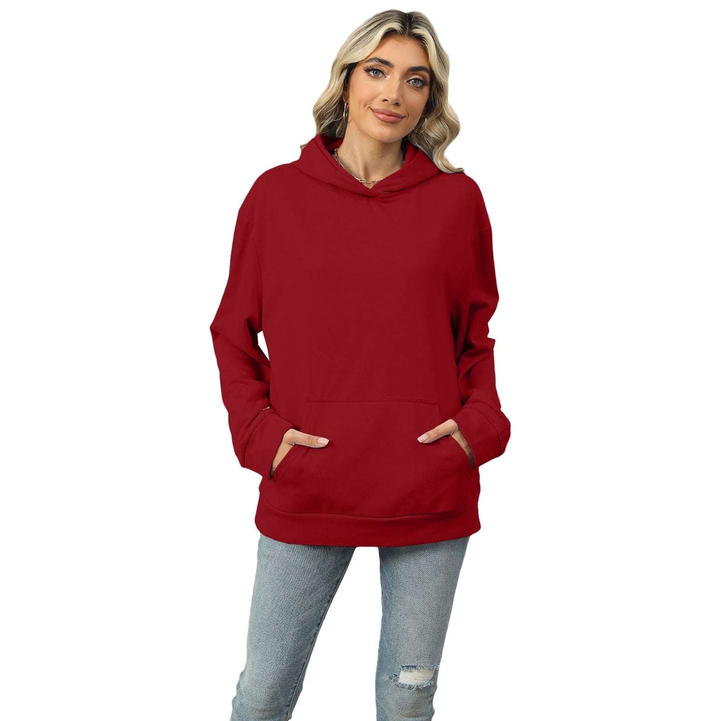 Women's hooded sweater with long sleeves and front pocket