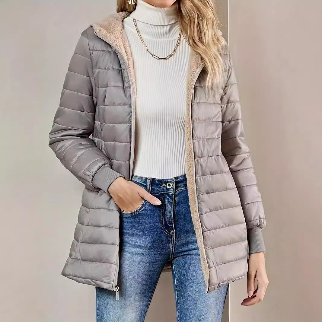 Damen Winter-Steppjacke mit Kapuze und Fleecefutter
