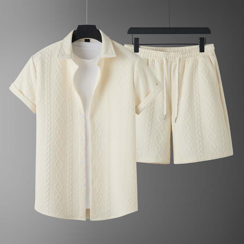 Herren-Frühlings-Shorts-Set: Kurzarm-T-Shirt Und Shorts Mit Rautenmuster