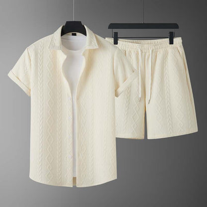 Herren-Frühlings-Shorts-Set: Kurzarm-T-Shirt Und Shorts Mit Rautenmuster