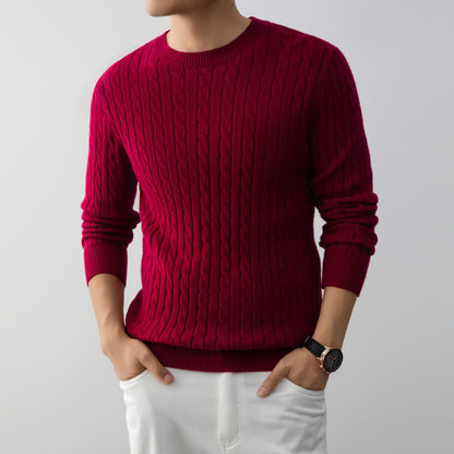 Herren Jacquard Pullover Lockerer Schnitt Langarm – Woll-Mischung