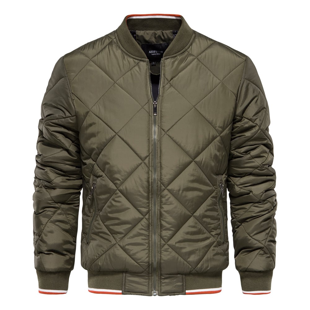 Herren Winter Steppjacke Stehkragen Einfarbig Reißverschluss – Daunen-Mischung