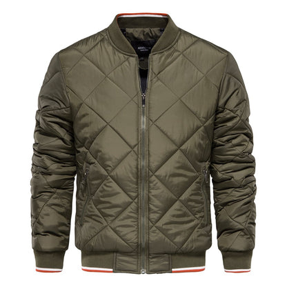 Herren Winter Steppjacke Stehkragen Einfarbig Reißverschluss – Daunen-Mischung