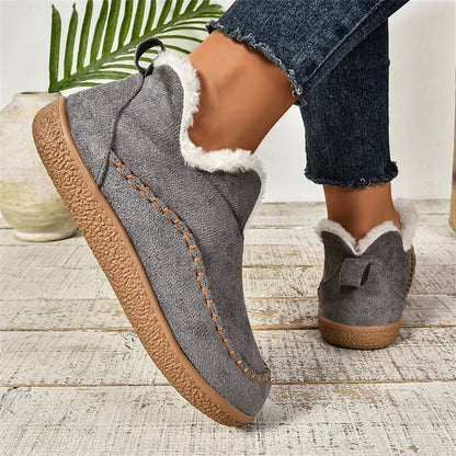 Damen Winter Stiefeletten mit V Ausschnitt und flacher Sohle – Leder Look