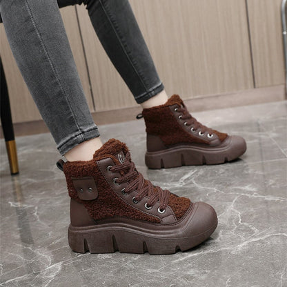 Women's winter high-top sneakers with laces, round toe, and non-slip rubber sole
