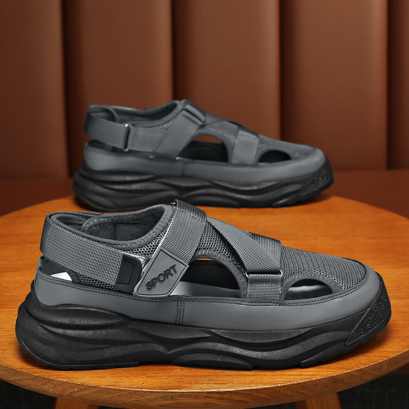 Herren-Sommersandalen Mit Geschlossener Zehenpartie, Mesh-Futter, Klettverschluss Und Sohle Zur Erhöhung Der Körpergröße