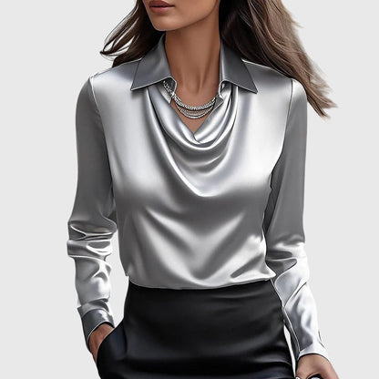 Damen Bluse mit Faltenausschnitt und Brusttasche