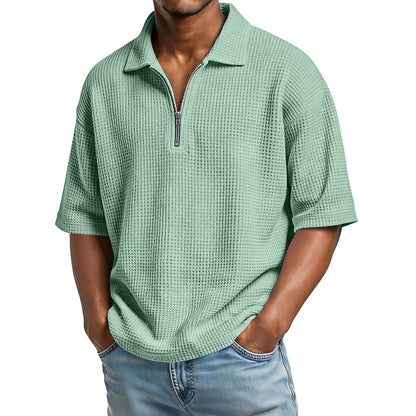 Herren Sommer Waffelstrick Poloshirt – Kurzarm Normale Passform