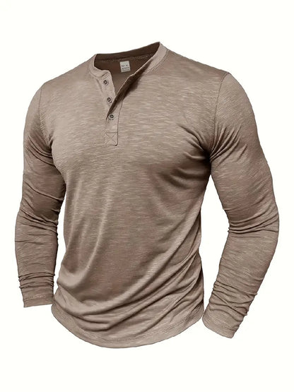 Herren Langarm Henley T-Shirt Mit Knopfleiste