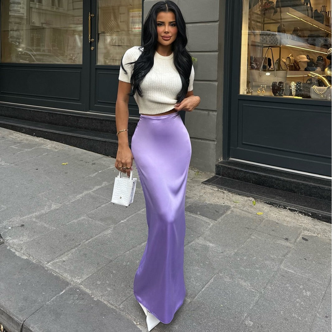 Damen Herbst Maxikleid mit hohem Taillenbund und asymmetrischem Faltenwurf – Einfarbig