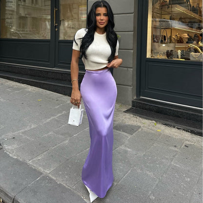 Damen Herbst Maxikleid mit hohem Taillenbund und asymmetrischem Faltenwurf – Einfarbig