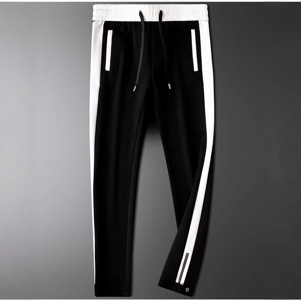 Men's Autumn Straight Pants Color Contrast Patchwork Microelastic