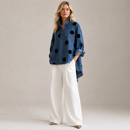 Damen Jeanshemd mit Polka Dot Muster – Lockerer Schnitt