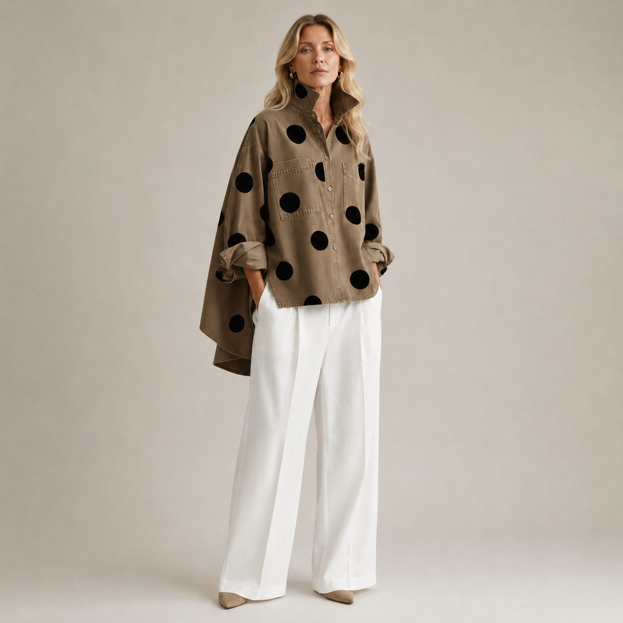 Damen Jeanshemd mit Polka Dot Muster – Lockerer Schnitt