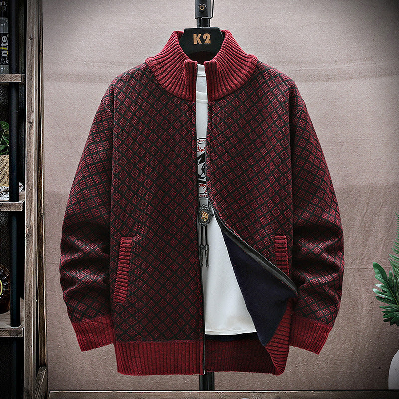 Herren Strickpullover Reißverschluss Langarm Lockeres Design – Woll-Mischung
