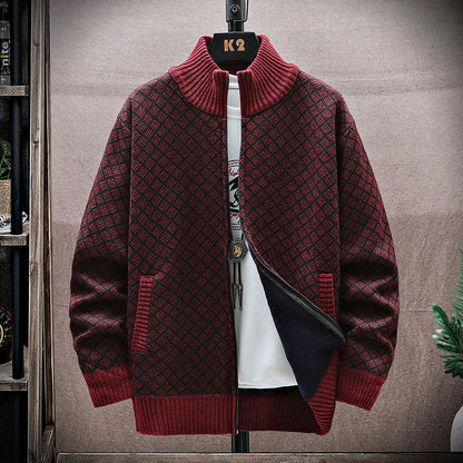 Herren Strickpullover Reißverschluss Langarm Lockeres Design – Woll-Mischung