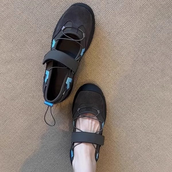 Damen Mary Jane Schuhe Mit Klettverschluss, Dicker Sohle Und Runder Zehenpartie