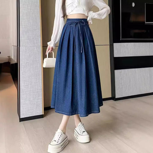 Damen-Midirock mit hohem Bund und Falten in A-Linie – Eleganter Stil